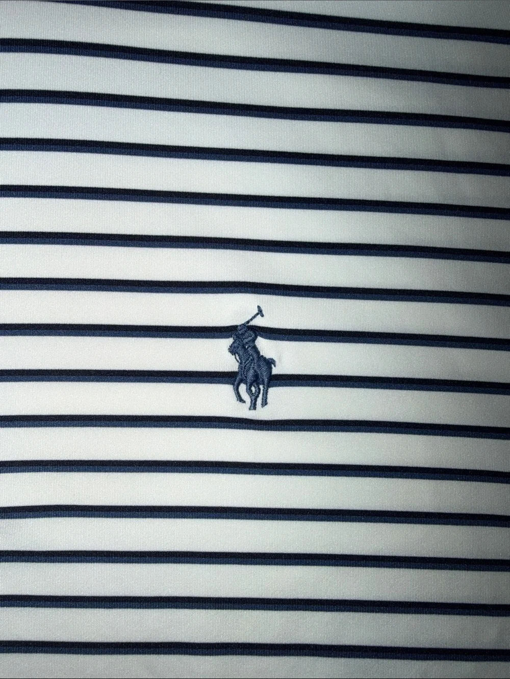 2026 Ralph Lauren RLX Striped Performance Polo (White/Navy) - Size M